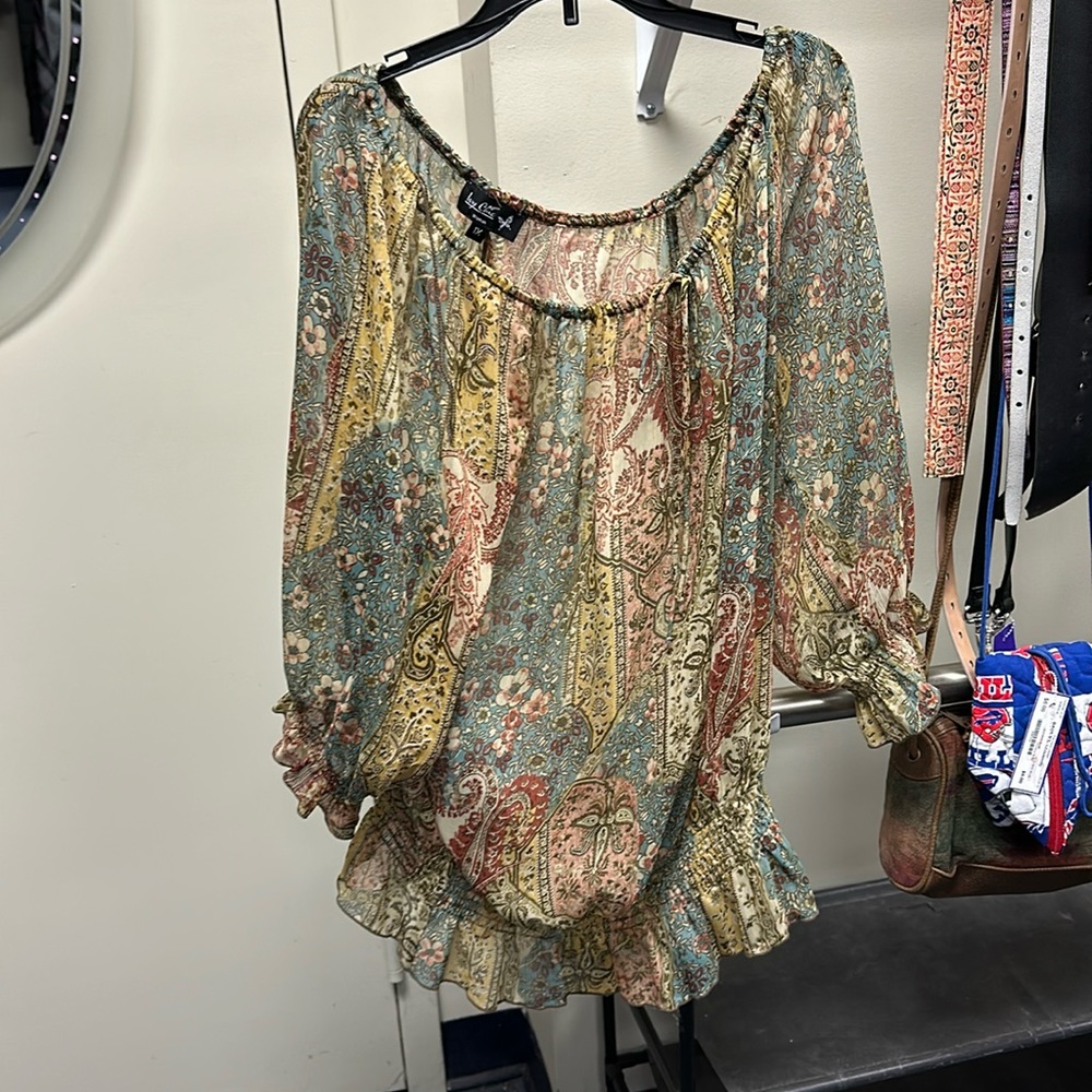 💜Ivy Chic Brown Blue 3/4 Sleeve 1X